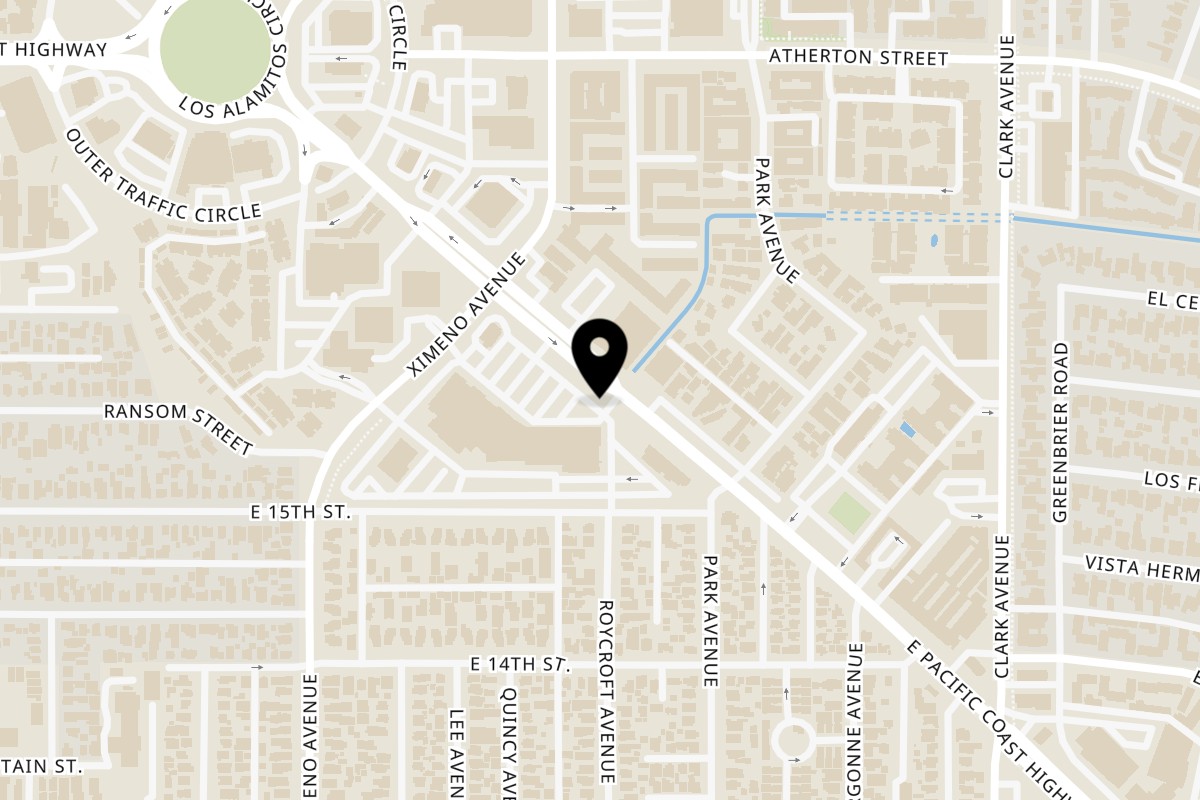Map showing the location of Valentino's Pizza PCH on 4750 E Pacific Coast Hwy in Long Beach